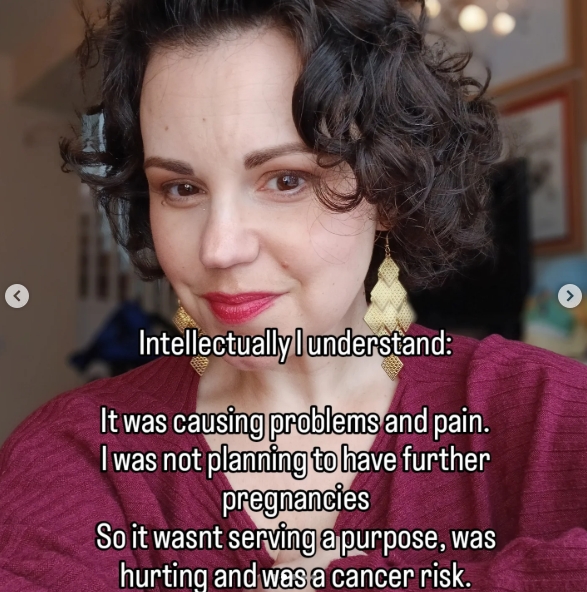 In another slide from the same Instagram update, Dr Philippa Kaye outlined the medical reasoning behind the surgery, explaining that she understood the decision intellectually because the condition had been causing problems and pain and also carried a cancer risk. | Source: Instagram/drphilippakaye