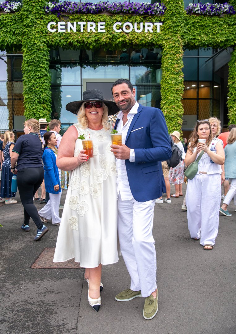 Pimm's in hand, glamour on full display &mdash; Collins and fianc&eacute; Rami Hawash soak up the sunshine and serious VIP vibes at Wimbledon on 2 July 2025 at the All England Club, embracing summer in effortless style.