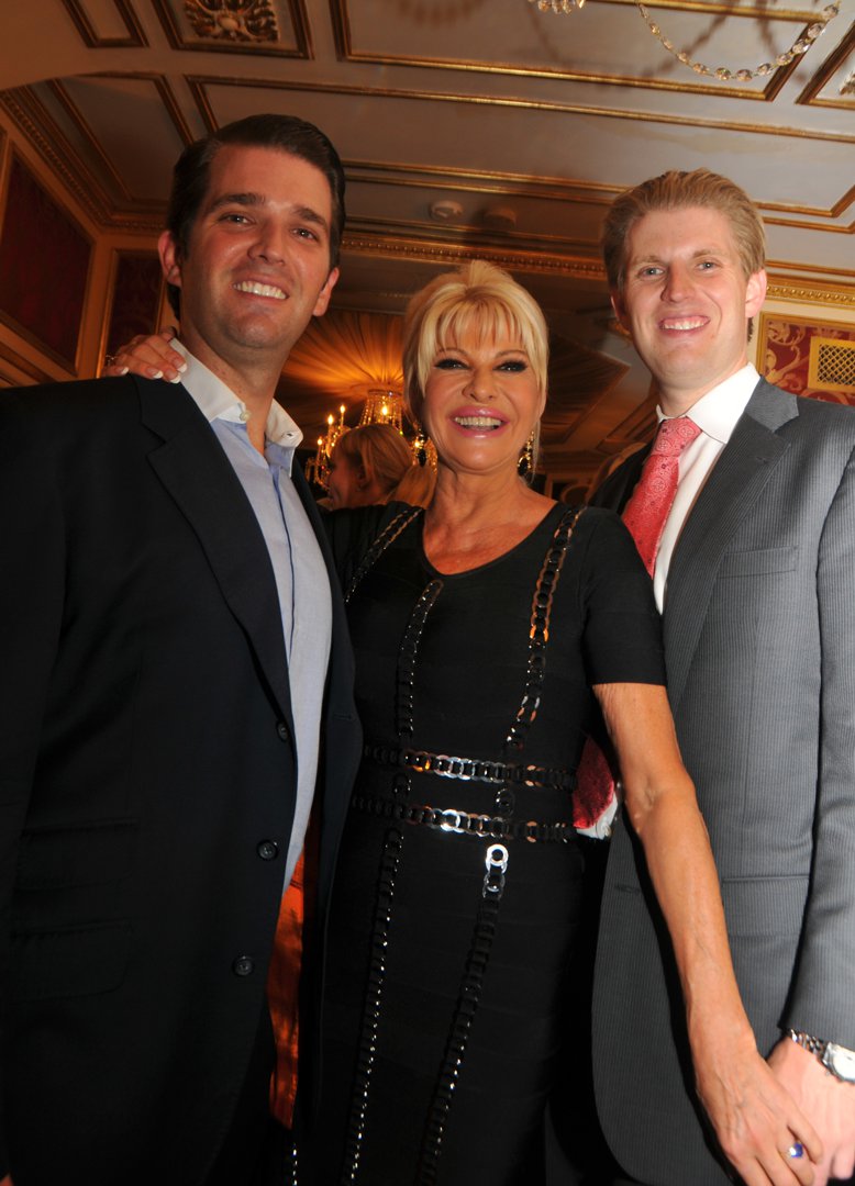 Ivana Trump and her sons, Donald Trump, Jr. and Eric Trump, pictured inside Ivana's East Side townhouse in New York on October 18, 2011 | Source: Getty Images