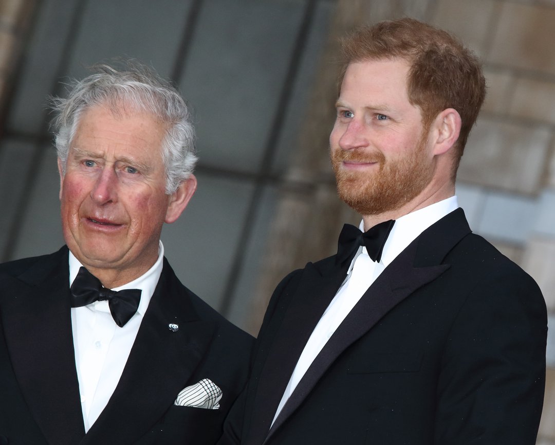 King Charles III and Prince Harry at the world premiere of 