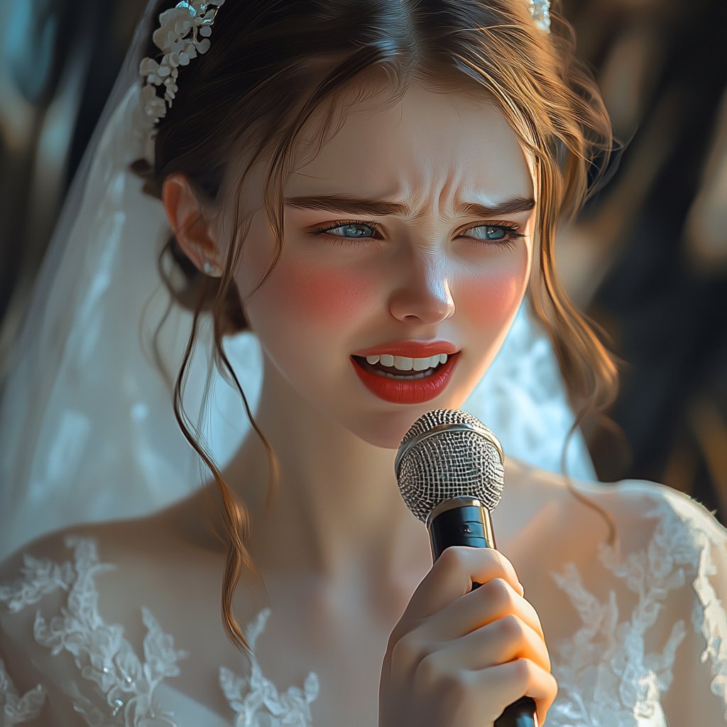 A bride holding a mic | Source: Midjourney