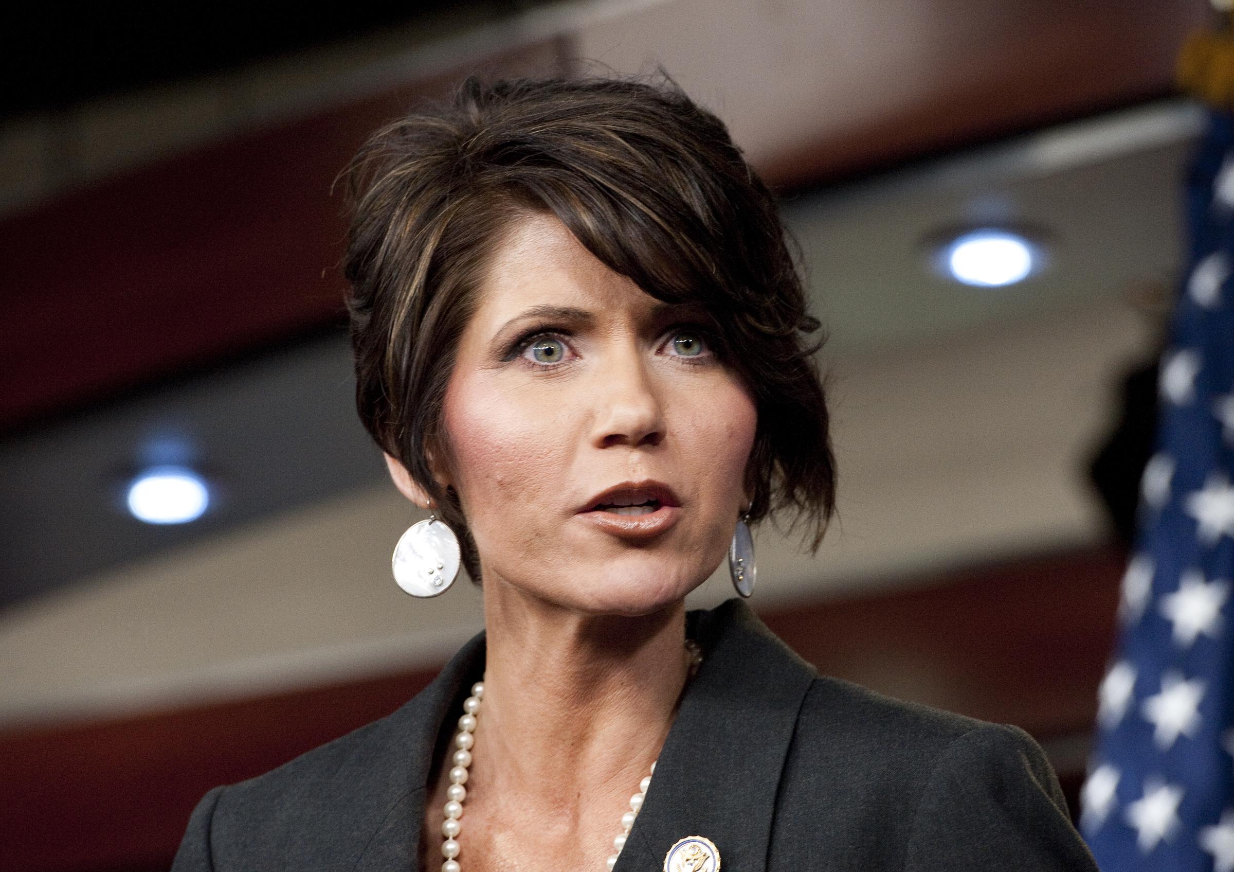 Kristi Noem speaks during the House Republicans' news conference on reauthorizing the Violence Against Women Act on April 25, 2012, in Washington, D.C. | Source: Getty Images