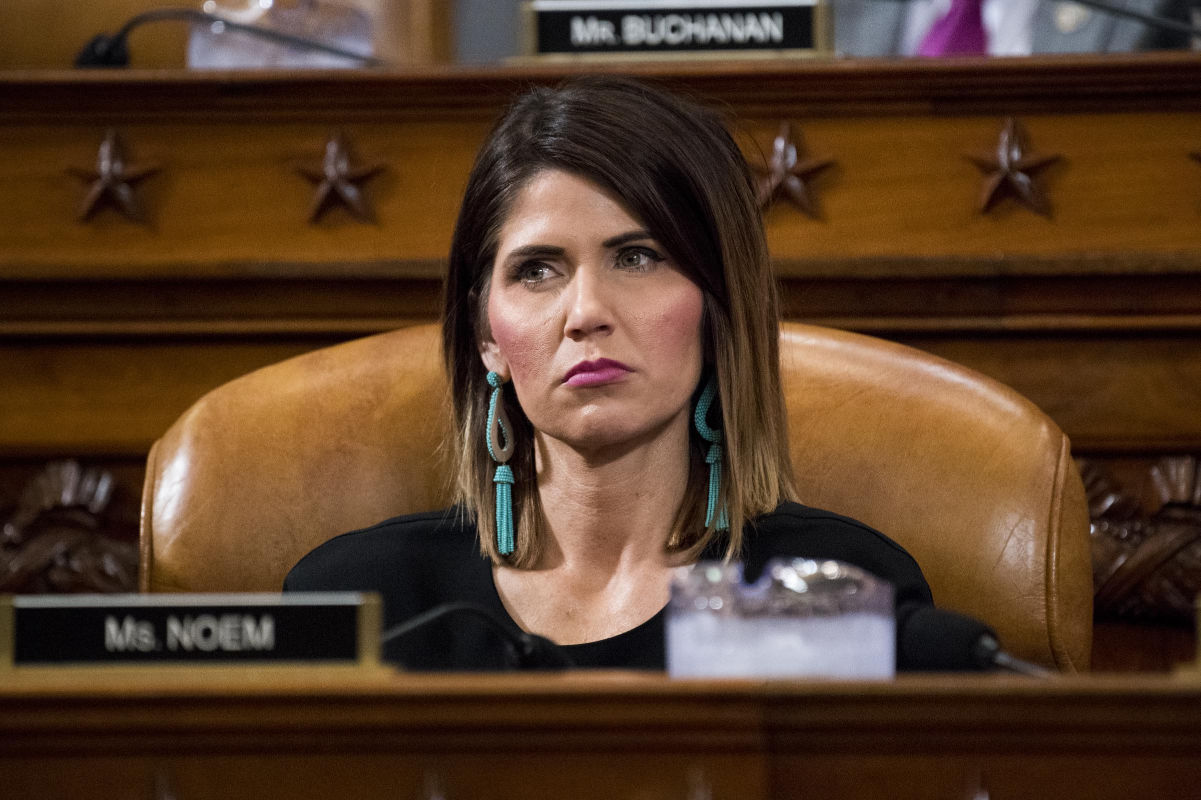 Kristi Noem listens during the House Ways and Means Committee hearing on President Trump's budget proposals for fiscal year 2018 on May 24, 2017, in Washington, D.C. | Source: Getty Images