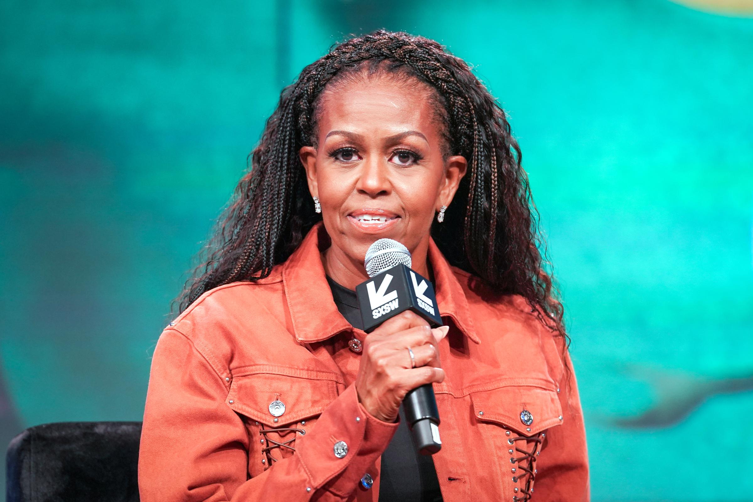 Michelle Obama speaking during the 