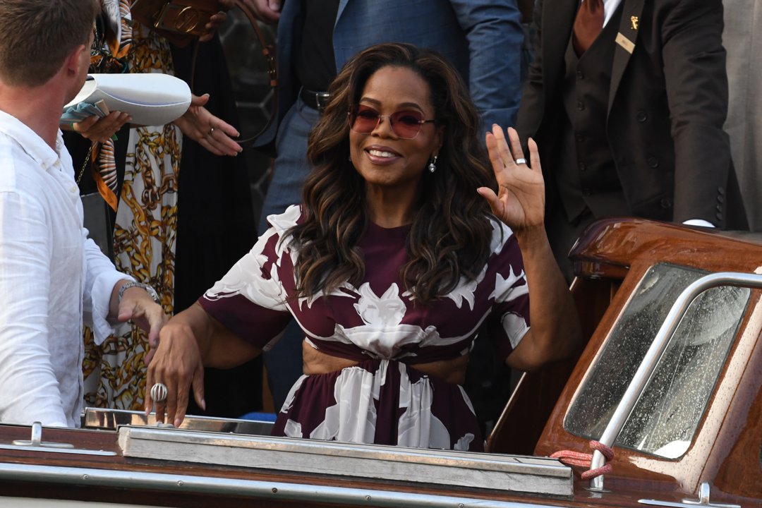 Oprah Winfrey is seen at the Gritti Palace Hotel ahead of the wedding of Jeff Bezos and Lauren S&aacute;nchez on June 26, 2025, in Venice, Italy | Source: Getty Images