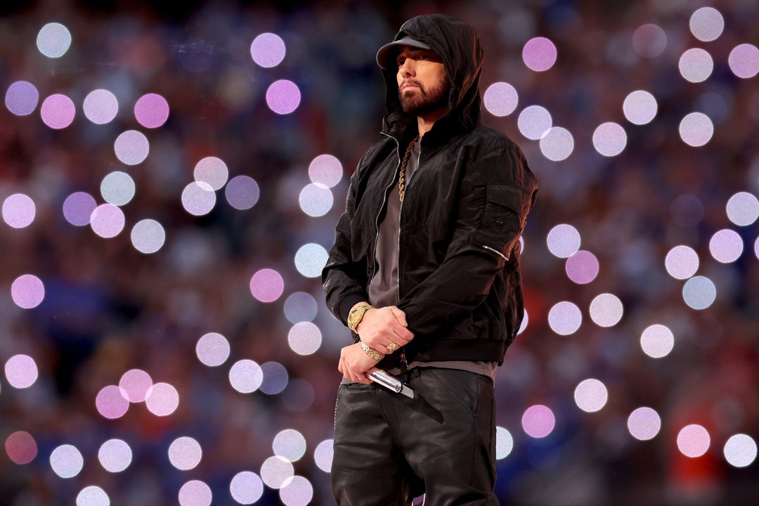 Eminem performs during the Pepsi Super Bowl LVI Halftime Show at SoFi Stadium on February 13, 2022, in Inglewood, California. | Source: Getty Images