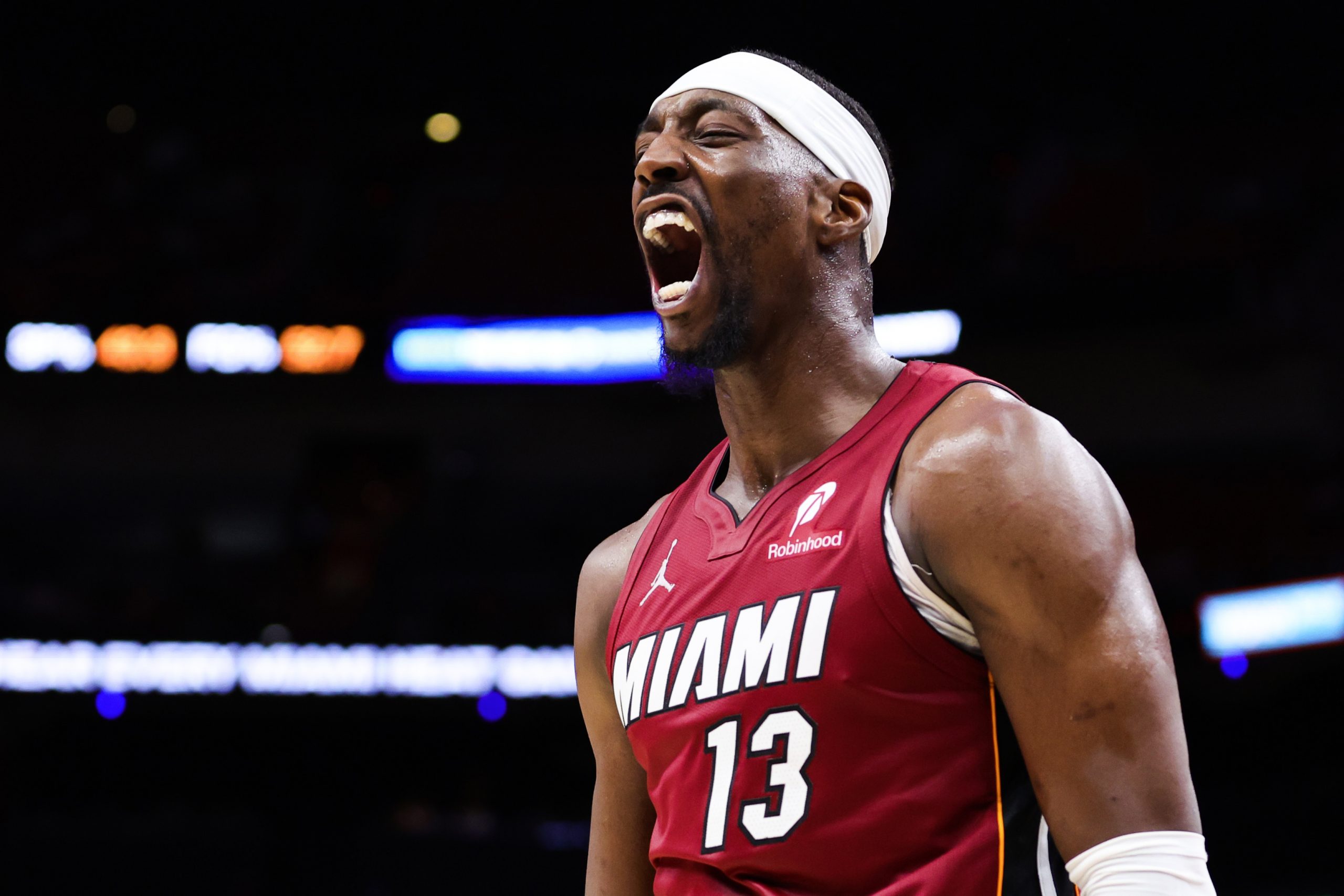 Bam Adebayo celebrates during a game against the Washington Wizards at Kaseya Center on March 10, 2026, in Miami, Florida | Source: Getty Images
