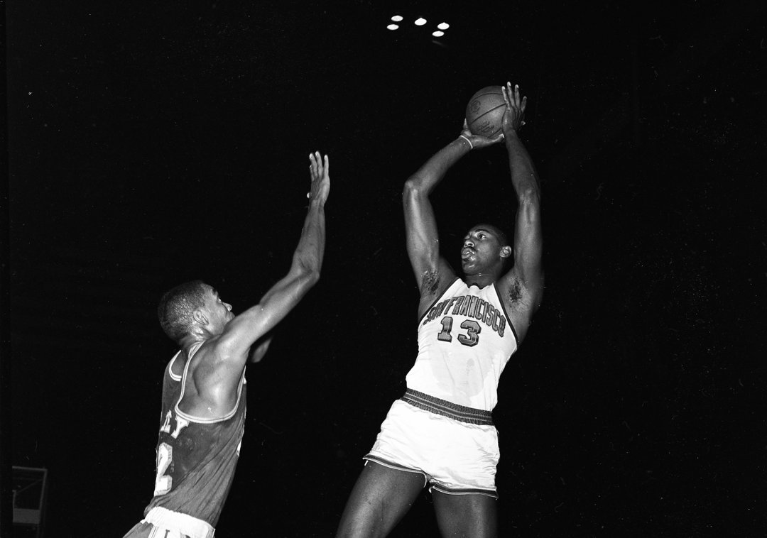 Wilt Chamberlain of the San Francisco Warriors shoots the ball during the team's first game at USF's Memorial Gym on October 26, 1962, in San Francisco, California | Source: Getty Images