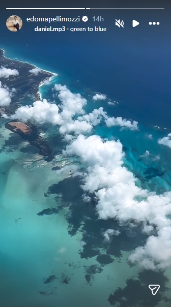 Brilliant turquoise waters, pale sandbars, and soft cloud formations stretch across the coastline in this expansive aerial view shared by Edoardo Mapelli Mozzi, revealing a sweeping perspective of the ocean landscape below as he travelled over the region during his recent work-focused visit to Florida, where the luxury developer has been spending time on business for his company, Banda Property. | Source: Instagram/edomapellimozzi