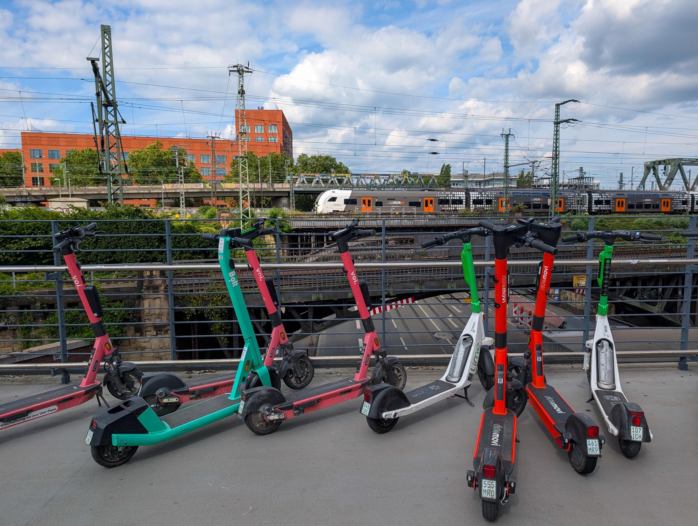 A photo of e-scooters taken in Cologne, North Rhine-Westphalia, Germany on August 3, 2025. | Source: Getty Images