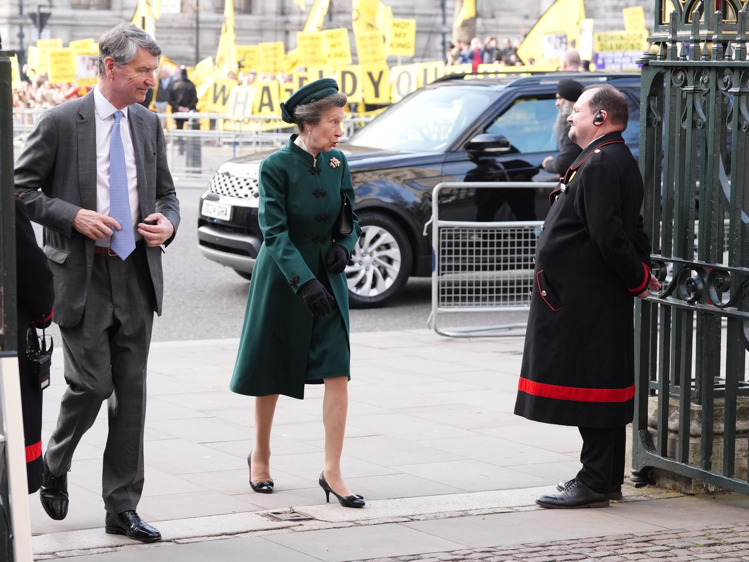 Vice Admiral Sir Tim Laurence and Anne, Princess Royal, arriving for the annual Commonwealth Day Service of Celebration at Westminster Abbey on 9 March 2026 in London, England. | Source: Getty Images