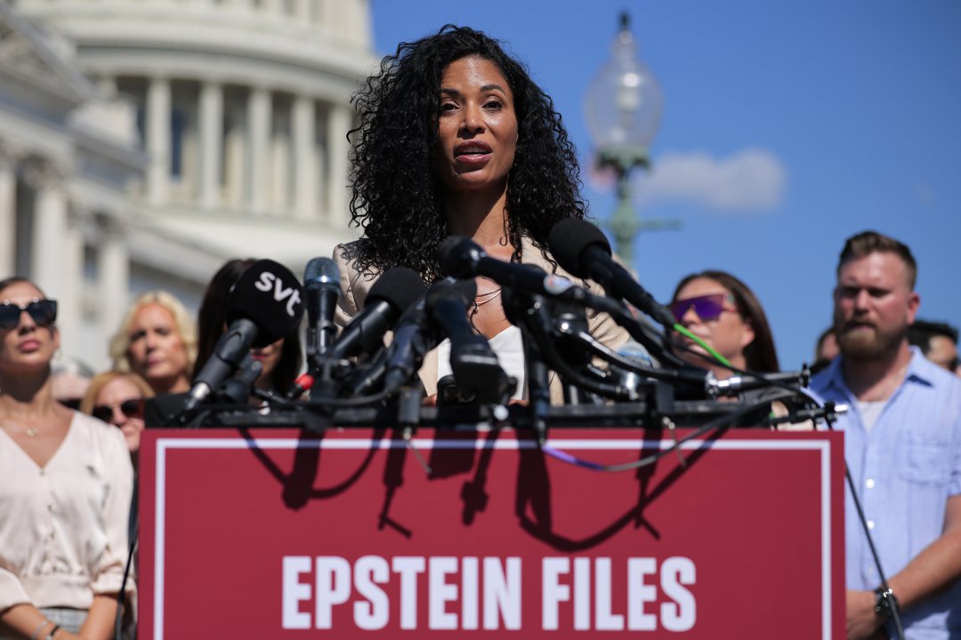 Lisa Phillips speaks during a news conference with fellow alleged victims of disgraced financier and sex trafficker Jeffrey Epstein outside the U.S. Capitol on 3 September 2025 in Washington, DC. | Source: Getty Images