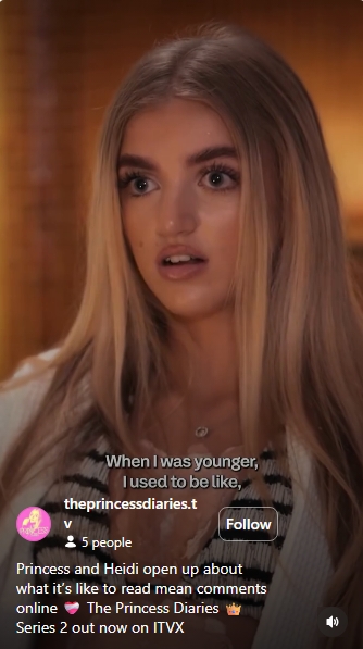 In a post dated 13 March 2026, Princess Andre is captured mid-conversation in what appears to be a warmly lit, intimate setting — her long blonde hair loose around her shoulders, her gaze focused and intent as she begins to speak about her younger years and her evolving views on cosmetic procedures. | Source: Instagram/theprincessdiaries.tv