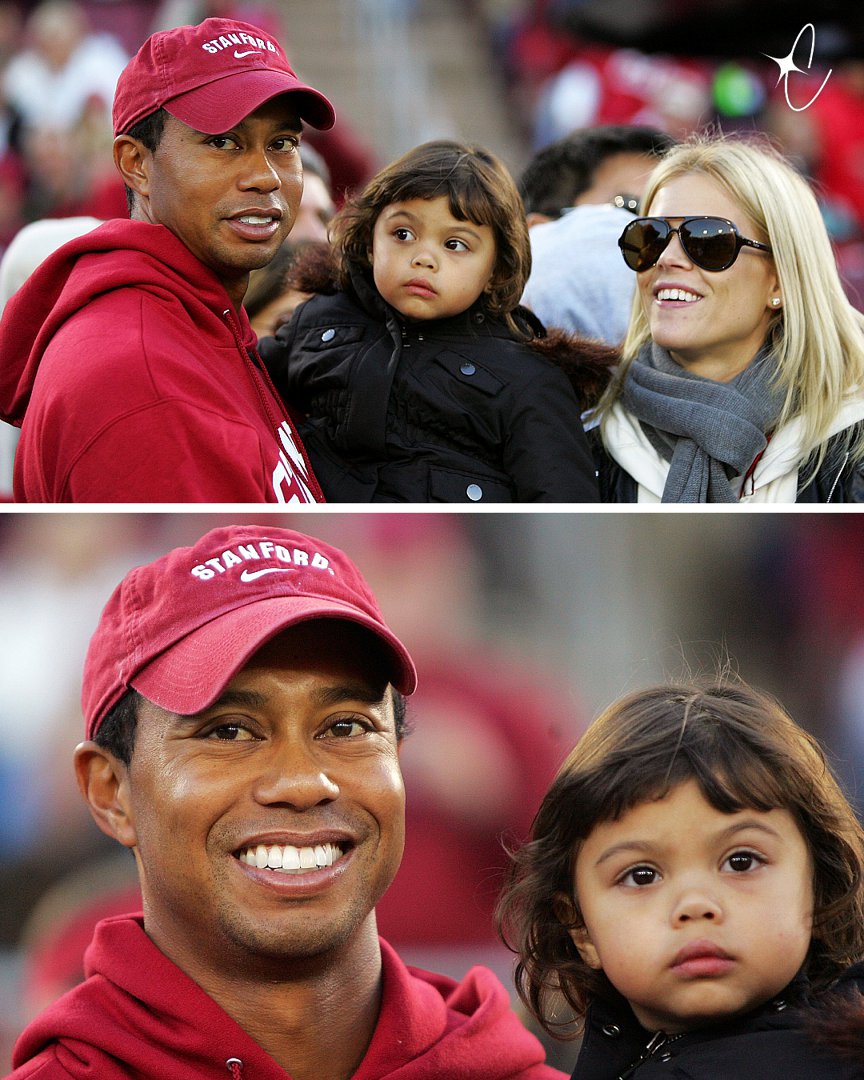 Tiger Woods, Elin Nordegren, and Sam Woods at the Stanford Cardinal game against the California Bears at Stanford Stadium on November 21, 2009, in Palo Alto, California | Source: Getty Images