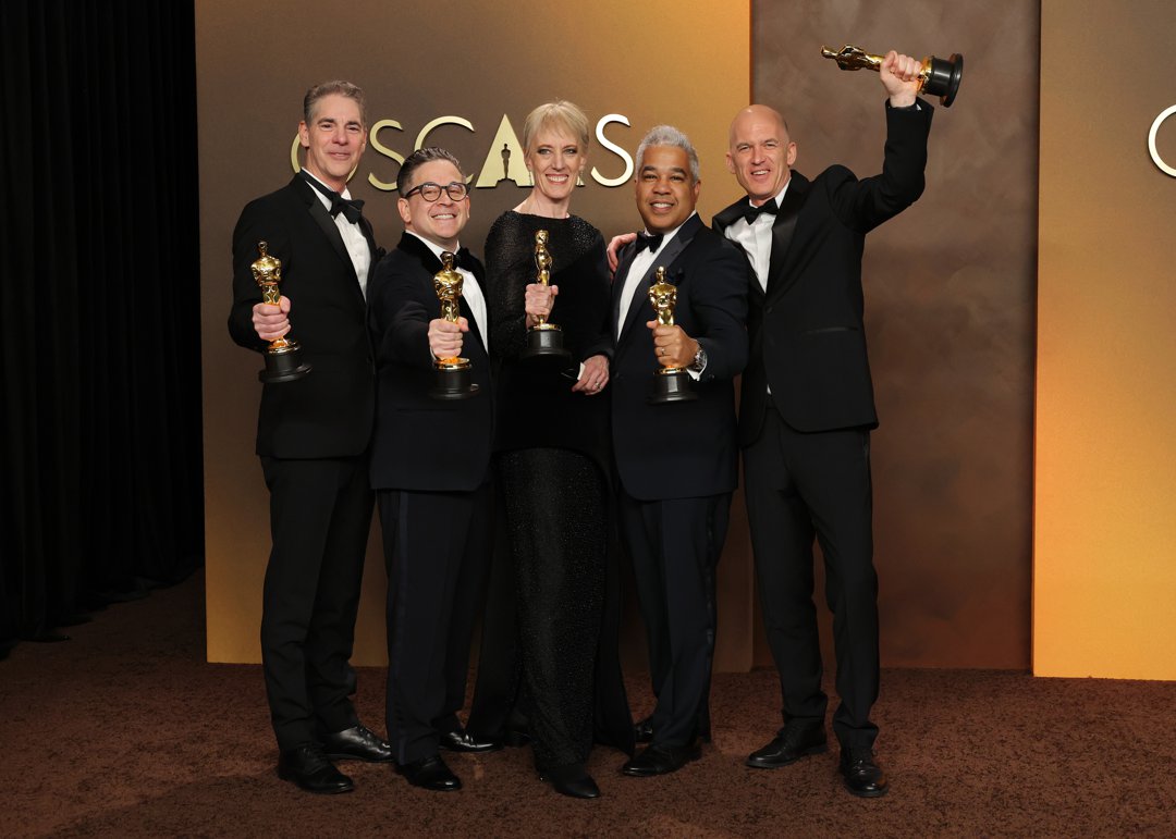 (L-R) Al Nelson, Gareth John, Gwendolyn Yates Whittle, Gary Rizzo and Juan Peralta, winners of the Best Sound Award for 