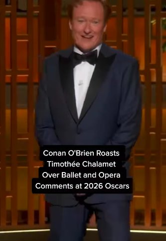 Conan O'Brien right before he took a playful jab at Timothée Chalamet during this year's Oscars, posted on March 15, 2026. | Source: Instagram/people