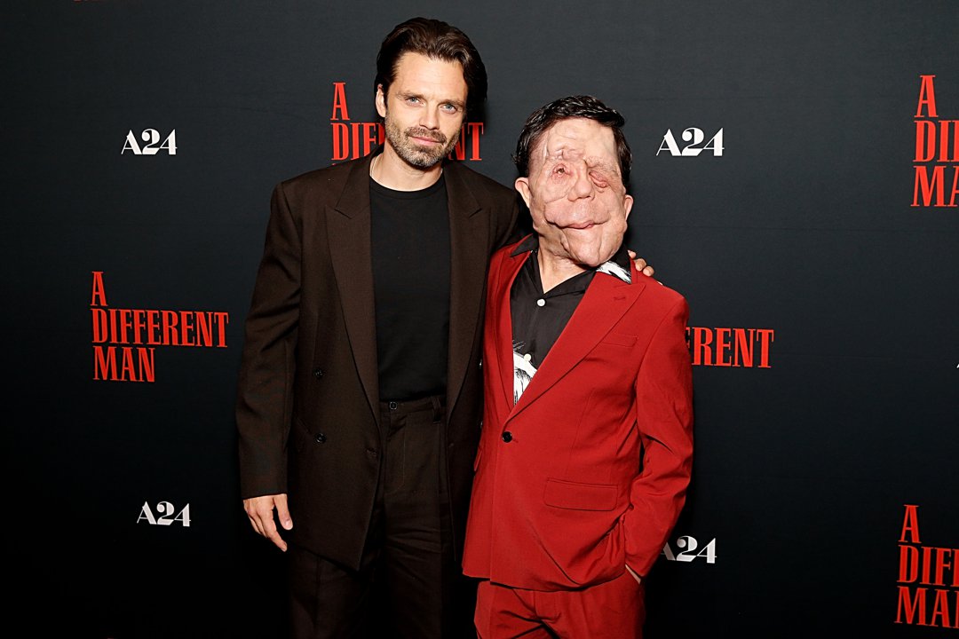 Sebastian Stan and Adam Pearson pictured together at the New York screening of 